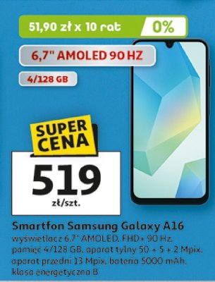 Smartfon Samsung Galaxy A16 6.7" AMOLED 90 Hz 4/128 GB promocja w Auchan