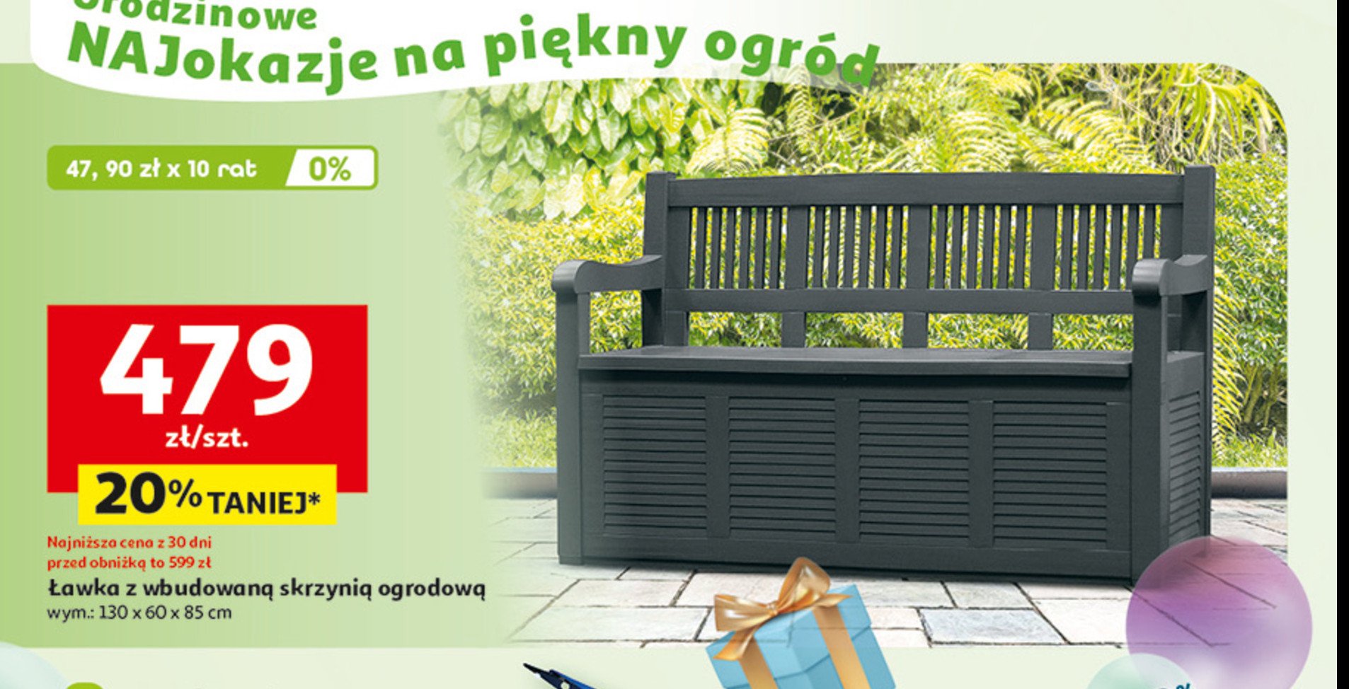 Ławka z wbudowaną skrzynia 130 x 60 x 85 cm promocja w Auchan