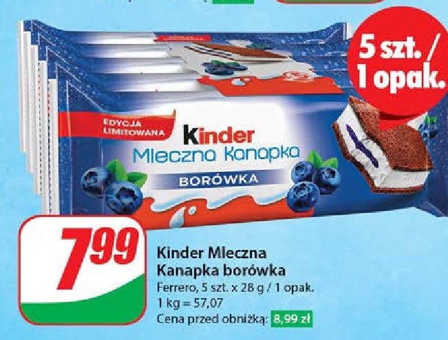 Baton borówkowy Kinder mleczna kanapka promocja w Dino