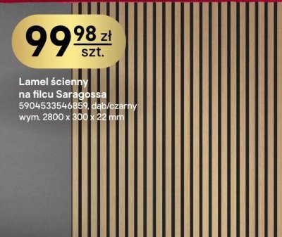 Lamel ścienny na filcu Saragossa 5904633546859, dąb/czarny wym. 2800 x 600 x 25 mm promocja w Castorama