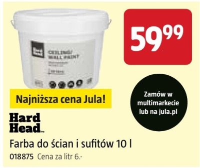 Farba do ścian i sufitów 10 l Hard Head promocja w Jula