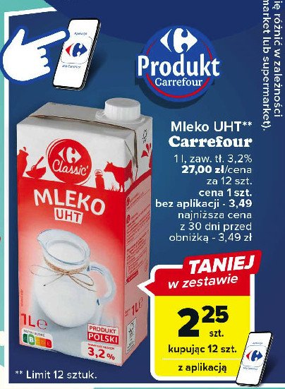 Mleko 3.2 % Carrefour promocja