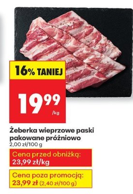 Żeberka wieprzowe paski pakowane próżniowo promocja w Biedronka