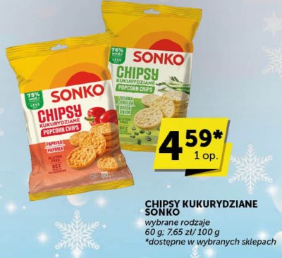 Chipsy kukurydziane Sonko wybrane rodzaje promocja w Groszek