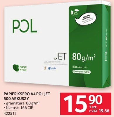 Papier ksero POL Jet A4 500 arkuszy gramatura 80 g/m² białość 166 CIE promocja w Selgros