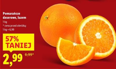 Pomarańcze deserowe, luzem 1kg promocja w Lidl