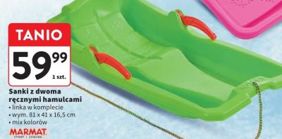 Sanki z dwoma ręcznymi hamulcami z linką wym. 81 x 41 x 16,5 cm mix kolorów MARMAT promocja w Intermarche