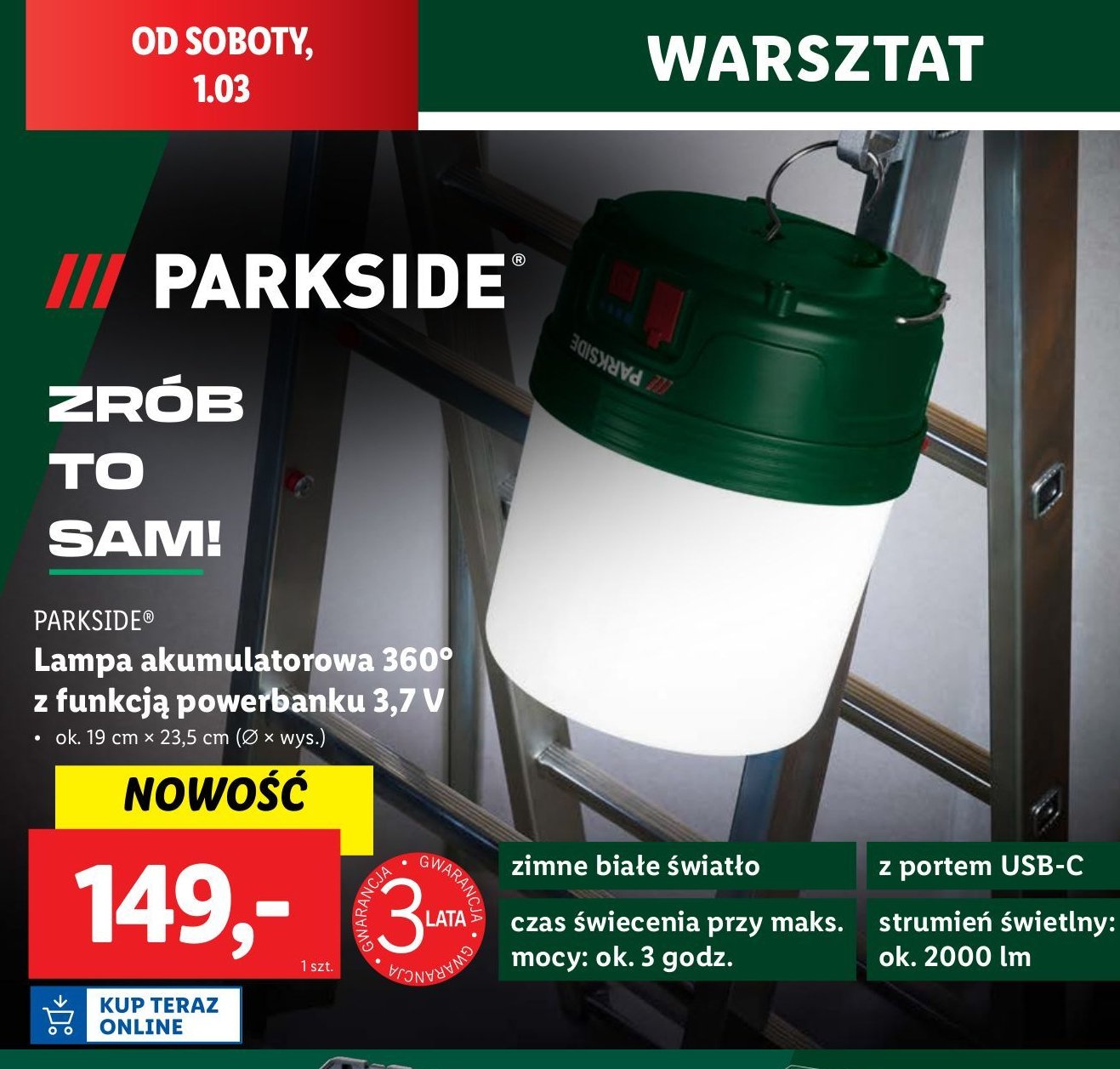 Lampa akumulatorowa led Parkside promocja