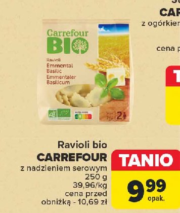 Makaron ravioli z serem i bazylią Carrefour bio promocja