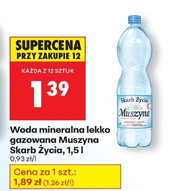 Woda mineralna lekko gazowana Muszyna Skarb Życia, 1,5 l promocja w Biedronka