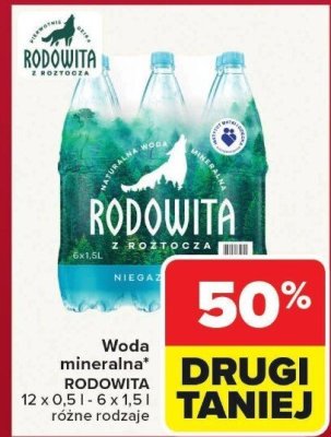 Woda mineralna Rodowita różne rodzaje promocja w Carrefour