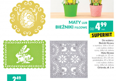Bieżnik filcowy 100 x 30 cm żółty promocja