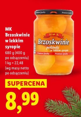 Brzoskwinie w lekkim syropie MK promocja w Lidl