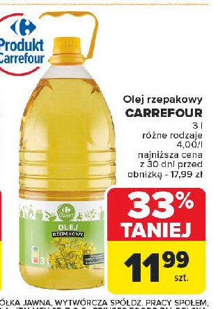Olej rzepakowy Carrefour promocja