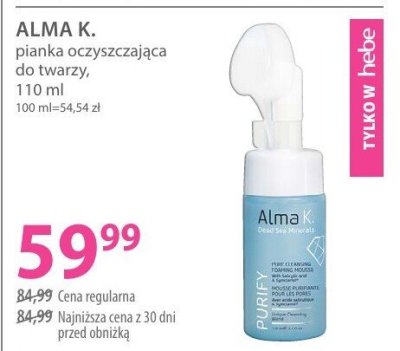 Pianka ALMA K. pianka oczyszczająca do twarzy promocja w Hebe