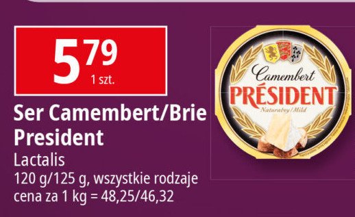 Ser pleśniowy camembert naturalny President promocja w Leclerc