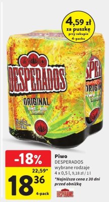 Piwo DESPERADOS wybrane rodzaje 4-pack promocja w Intermarche