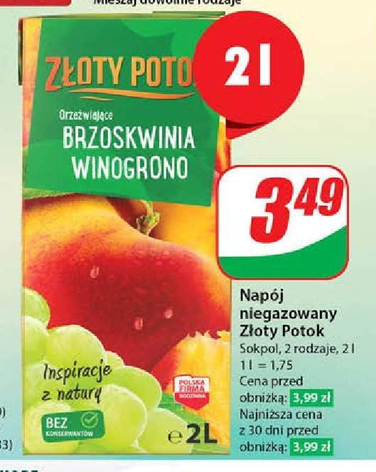 Nap贸j brzoskwinia- winogrono Z艂oty potok promocja