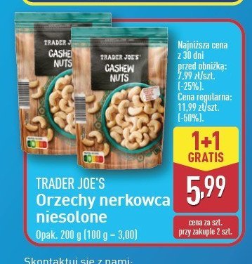 Orzechy nerkowca prażone niesolone Trader joe's promocja w Aldi