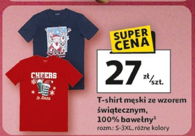 T-shirt męski ze wzorem świątecznym, 100% bawełny promocja w Auchan