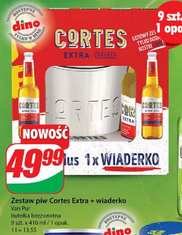 Zestaw 9 piw + wiaderko Cortes promocja w Dino
