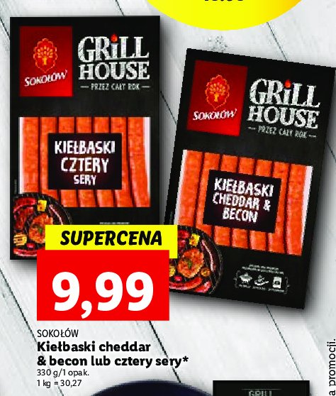 Kiełbaski cheddar & becon Sokołów grill house promocja