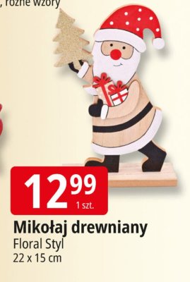 Mikołaj drewniany Floral Styl 22 x 15 cm promocja w Leclerc