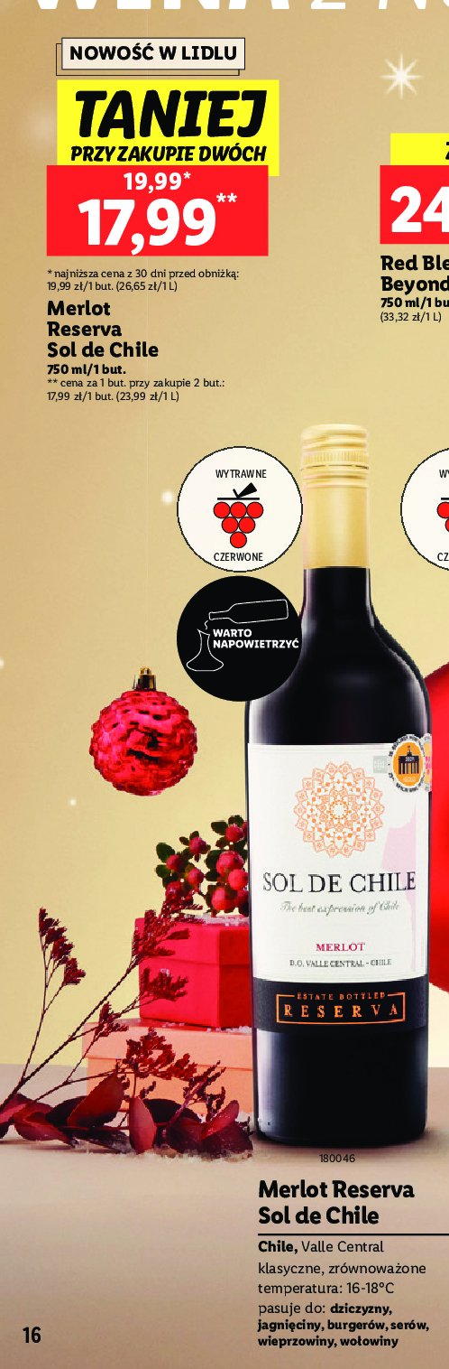 Wino Merlot reserva sol de chile promocja