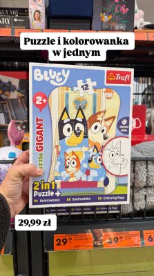 Puzzle i kolorowanka 2w1 Bluey 12 elementów promocja w Biedronka