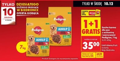 Karma sucha dla psa Pedigree Adult z wołowiną i warzywami 7 kg promocja w Biedronka
