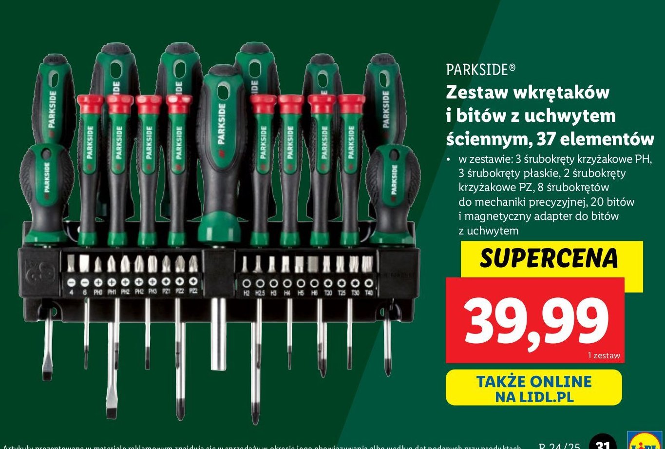 Zestaw wkrętaków i bitów Parkside promocja