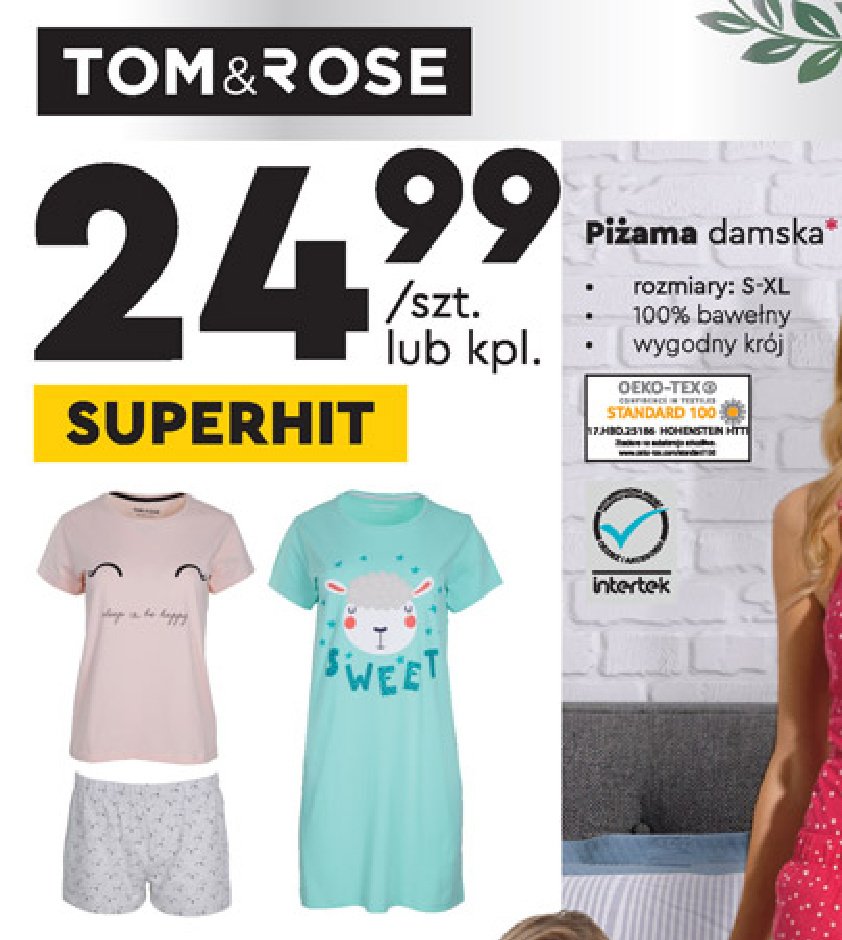 Piżama damska s-xl Tom & rose promocja