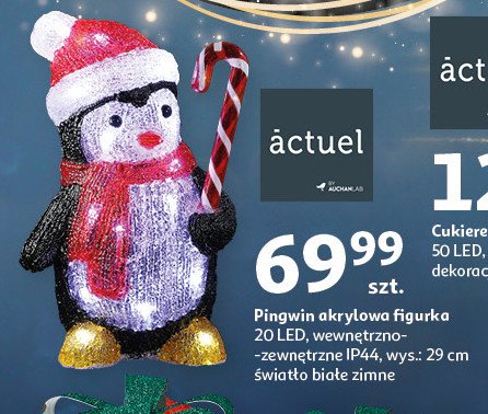 Pingwin akrylowy 20 led 29 cm Actuel promocja w Auchan