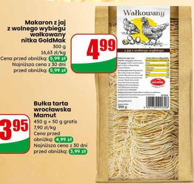 Makaron z jaj z wolnego wybiegu wałkowany nitka GoldMak promocja w Dino