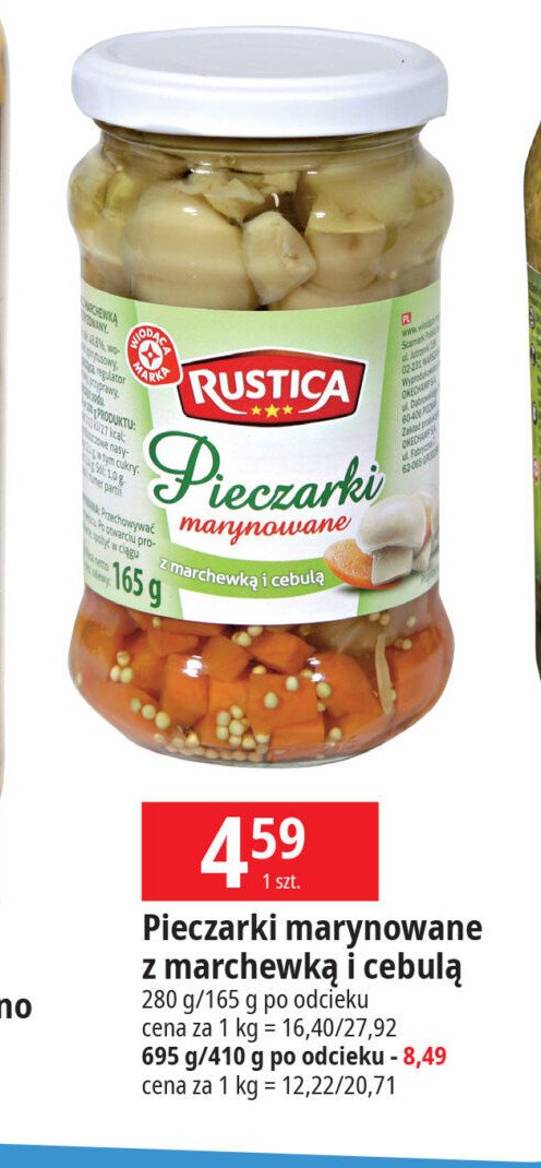 Pieczarki marynowane z marchewką i cebulą Wiodąca marka rustica promocja