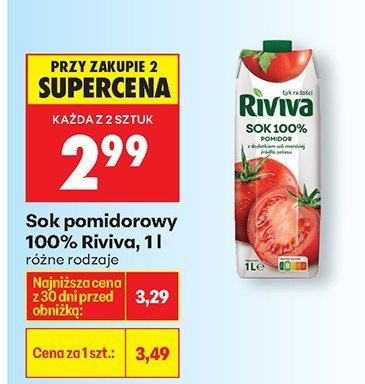 Sok pomidorowy 100% Riviva 1l różne rodzaje promocja w Biedronka