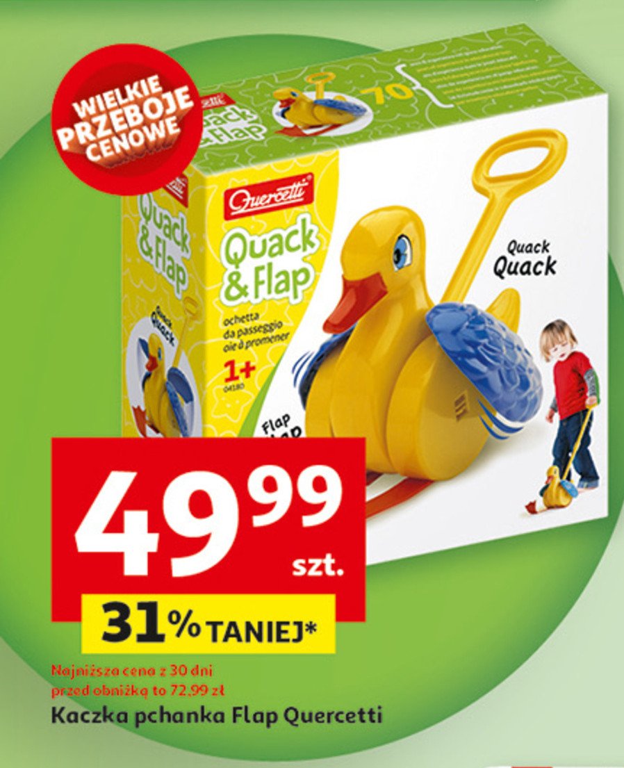 Kaczka pchanka flap Quercetti promocja w Auchan