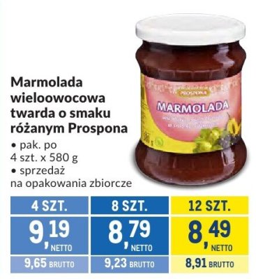 Marmolada wieloowocowa twarda o smaku różanym Prospona promocja w Makro