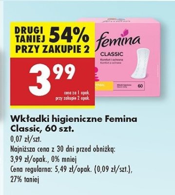 Wkładki higieniczne normal Femina classic promocja