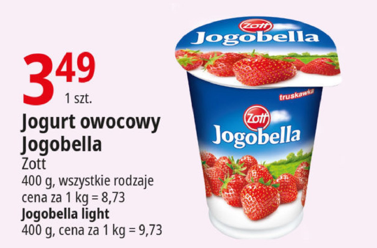 Jogurt truskawka Zott jogobella light promocja