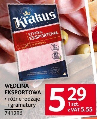 Wędlina eksportowa Krakus różne rodzaje i gramatury promocja w Selgros