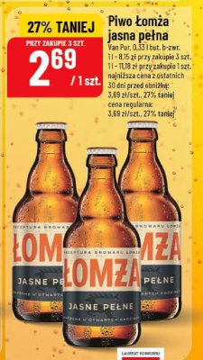 Piwo Łomża jasne pełna Van Pur 0,33 l but. b-zwr. promocja w POLOmarket