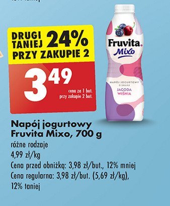 Napój jogurtowy jagoda wiśnia Fruvita mixo promocja