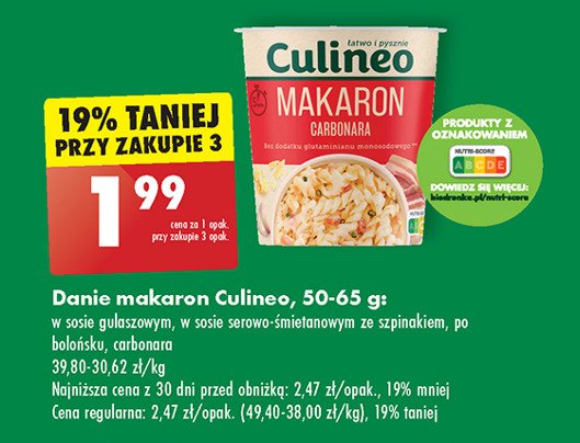 Makaron w sosie serowo-śmietanowym ze szpinakiem Culineo promocja