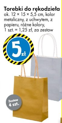 Torebki do rękodziela ok. 12 × 15 × 5,5 cm kolor metaliczny z uchwytem z papieru różne kolory promocja w Tedi