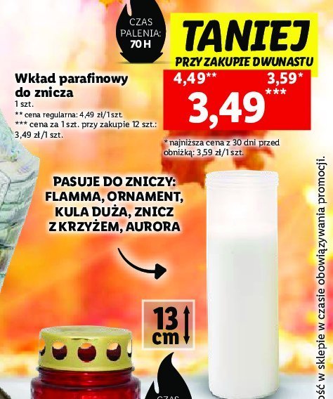 Wk艂ad do znicza parafinowy 70 h promocja
