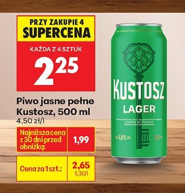 Piwo jasne pełne Kustosz, 500 ml promocja w Biedronka