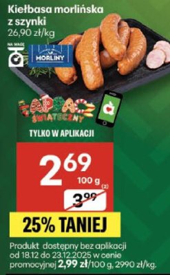 Kiełbasa morlińska z szynki Morliny promocja w Delikatesy Centrum