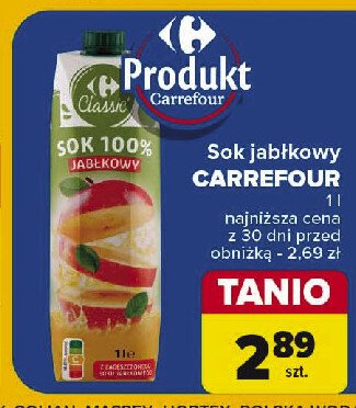 Sok jabłkowy 100% Carrefour classic promocja