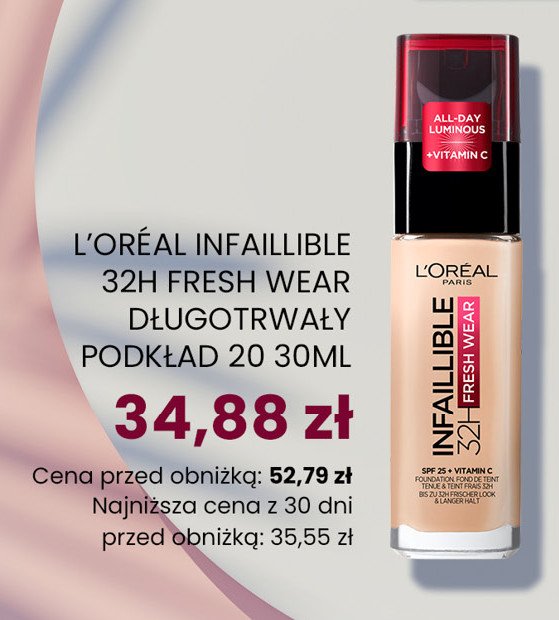 Podkład do twarzy 32h fresh wear nr 20 ivory L'oreal infallible promocja